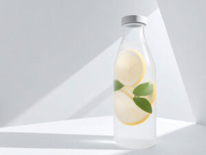 レモンとミント入りの水が入ったボトル