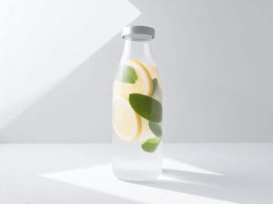 レモンとミント入りの水が入ったボトル