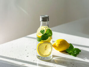 レモンとミント入りの水が入ったボトル